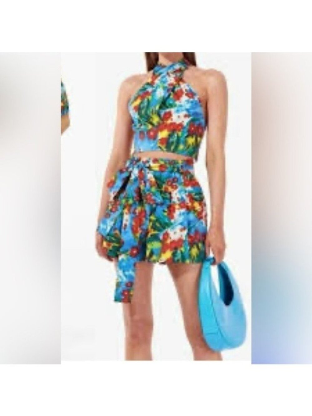 STAUD Floral Halter Crop Top Mini Skirt 2 Piece Set Size 6 Multicolor Cotton